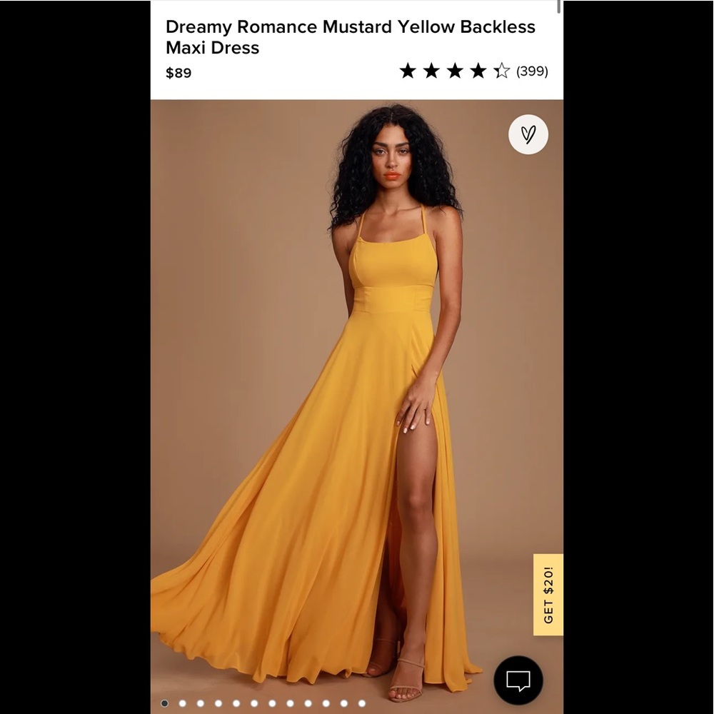 New with tags. Never worn. Dreamy Romance Mustard Yellow Backless Maxi Dress